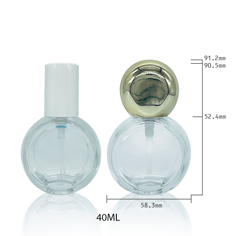 High Quality Cosmetic Packaging Oblate Round Clear Thick Bottom 40ml Lotion Concealer Glass Pump Bottle with Sphere Pump Cap