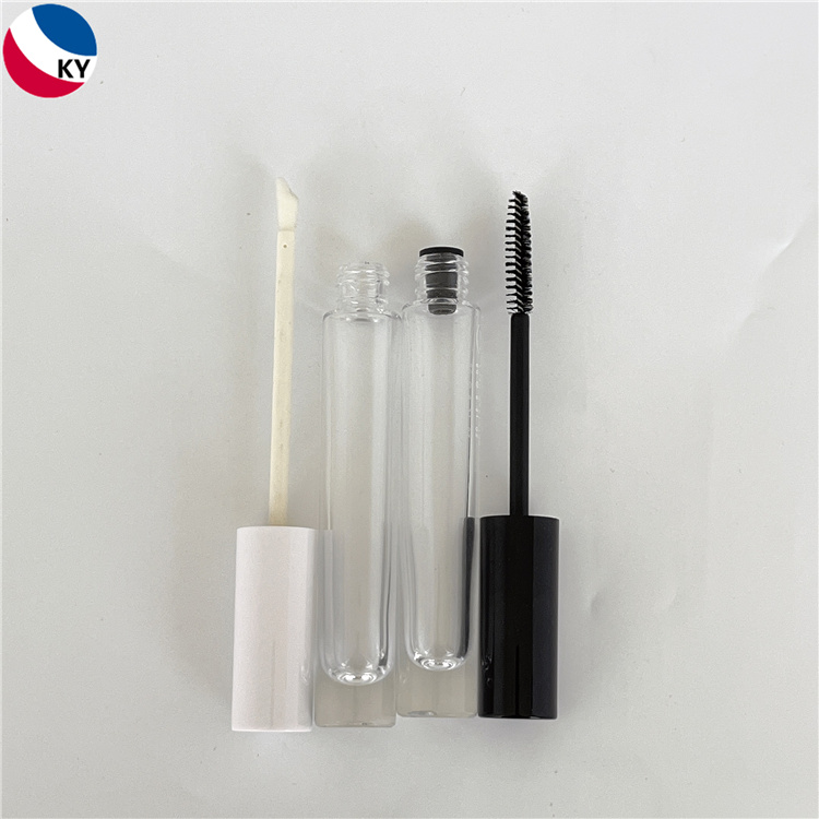 Luxury Cosmetic New Design Cylinder 10ml Clear Frosted Glass Mascara Tube Lip Gloss Tube with Brush White Black Cap