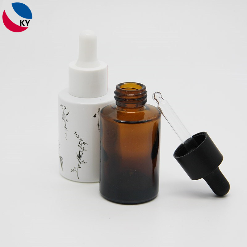 30ml Flat Shoulder Cylinder Custom Color White Amber Glass Bottle CBD Oil Bottle Essential Oil Dropper Bottle