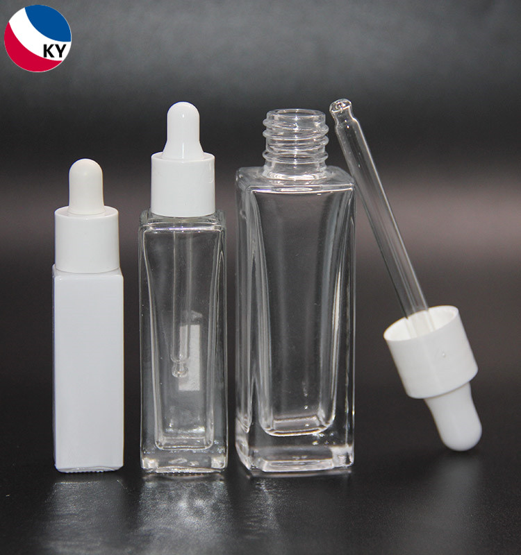 10ml 15ml 30ml Empty Cosmetic Square White Clear Frosted White Glass Dropper Essential Oil Bottle