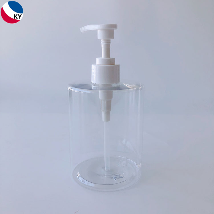 550ml Plastic PET Clear Shampoo Sanitizer Cylinder Round Shape Plastic Pump Bottle with White Pump