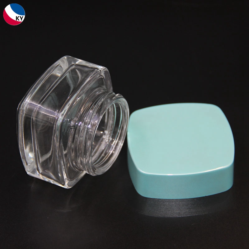 50g Transparent Square Glass Jar with Blue Custom Color Lid Face Cream Jar