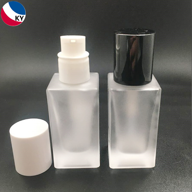 New design 30ml 1oz frosted white empty square shaped serum glass bottle