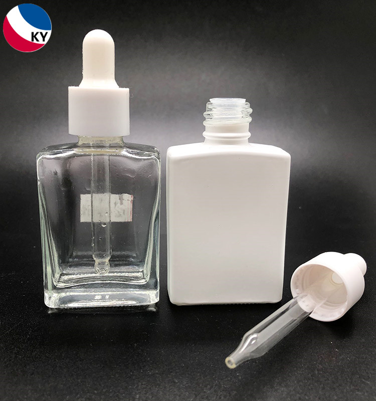 30ml 1oz Clear Frosted Matte White Rectangular Empty Glass Bottle Essential Oil Bottles With Dropper Cap