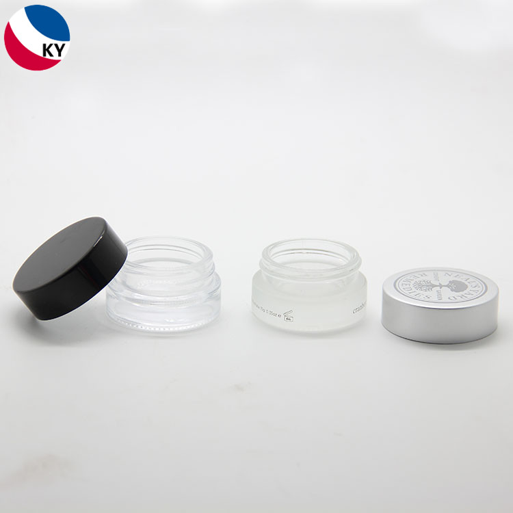 5g 10g Clear Frosted Glass Jar with Black Silver Aluminium Cap for Eye Cream