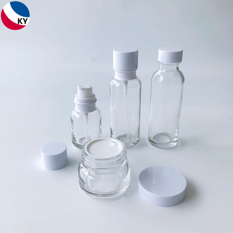 Luxury clear Empty Skincare Jar and Pump Bottle Cosmetic Packaging Set lotion glass pump bottle 50g 30ml 50ml 