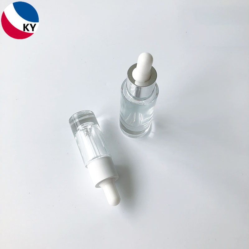 10ml 20ml round shape flat shoulder clear serum oil glass dropper bottle silver aluminium collar dropper