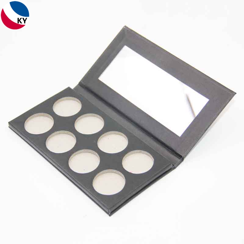 8 Colors Private Label Eyeshadow Palette with Mirror Custom Black Cosmetic Packaging Empty Rectangular Shape
