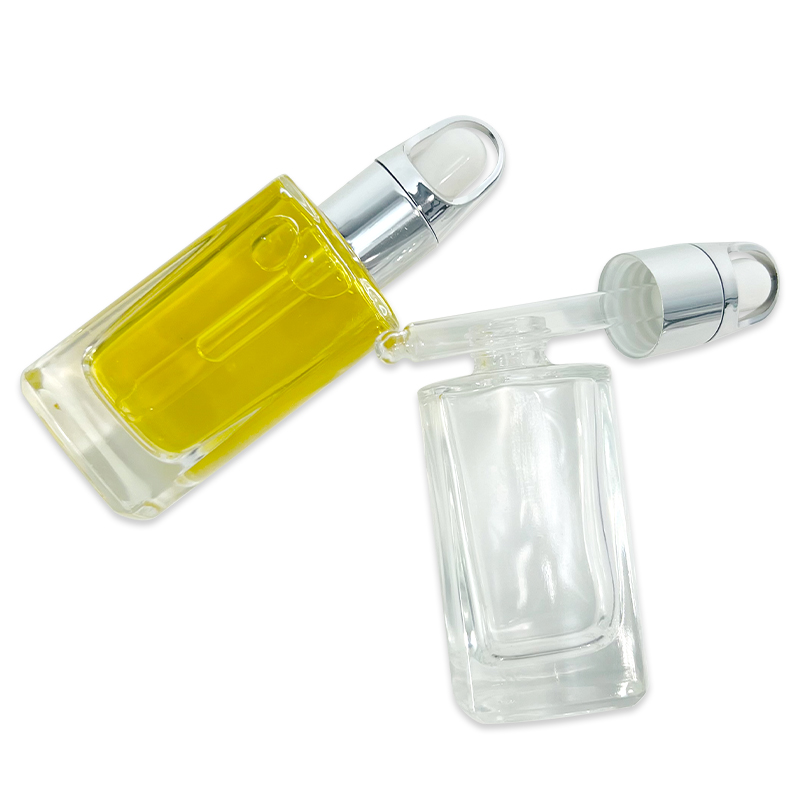 High Quality Transparent 30ml Empty Square Glass Essential Oil Dropper Bottle Serum Bottle Skin Care Packaging