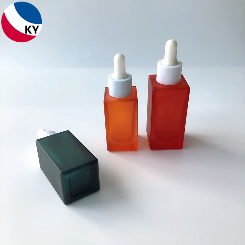 30ml 50ml Matte Frost Green Orange Red Custom Color Square Glass Dropper Bottle Cosmetic Serum Oil Glass Bottle