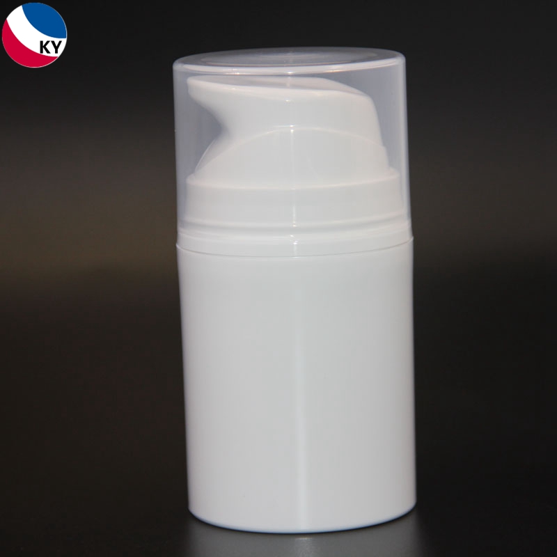 Luxury Round Shape 50ml Cosmetic Packaging PP Plastic White Custom Color Cosmetic Airless Pump Bottle 