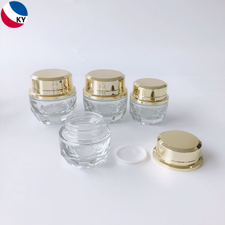 Luxury High Quality 30g 50g Unique Clear Glass Facial Cream Jar Cosmetic Glass Jar with Gold Color Cap Lid