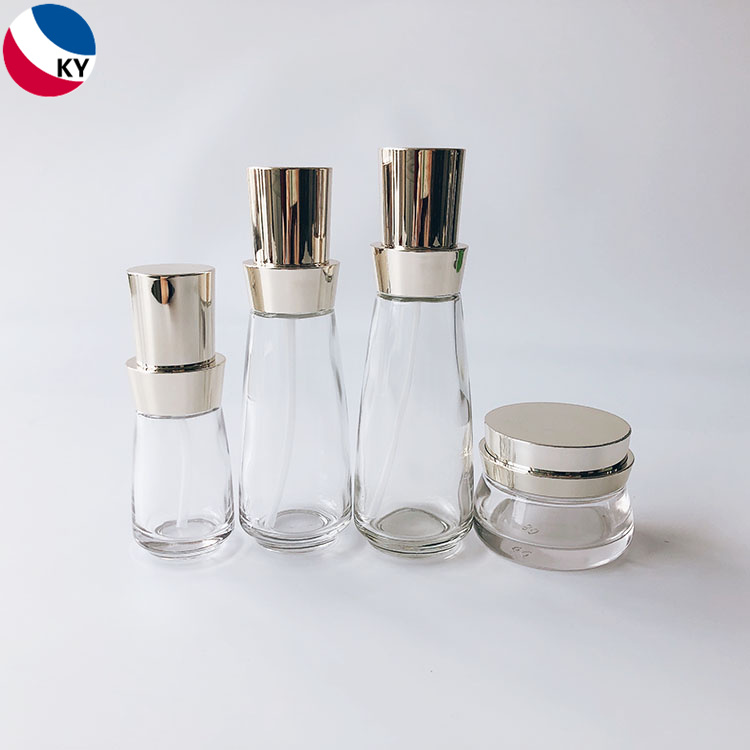 luxury 50g 50ml 100ml 120ml clear round skin care cream Glass jar lotion glass pump bottle cosmetic packaging sets