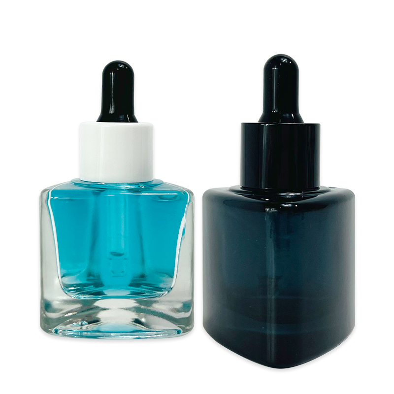 High Quality black color Transparent 30ml Empty triangle Glass Essential Oil Dropper Bottle Serum Bottle Skin Care Packaging