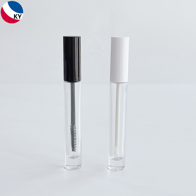 Luxury Cosmetic New Design Cylinder 10ml Clear Frosted Glass Mascara Tube Lip Gloss Tube with Brush White Black Cap
