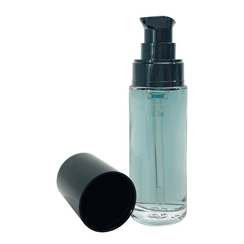 New Design 35ml Round Thick Bottom Glass Pump Bottle Cosmetic Serum Transparent Glass Foundation Bottle