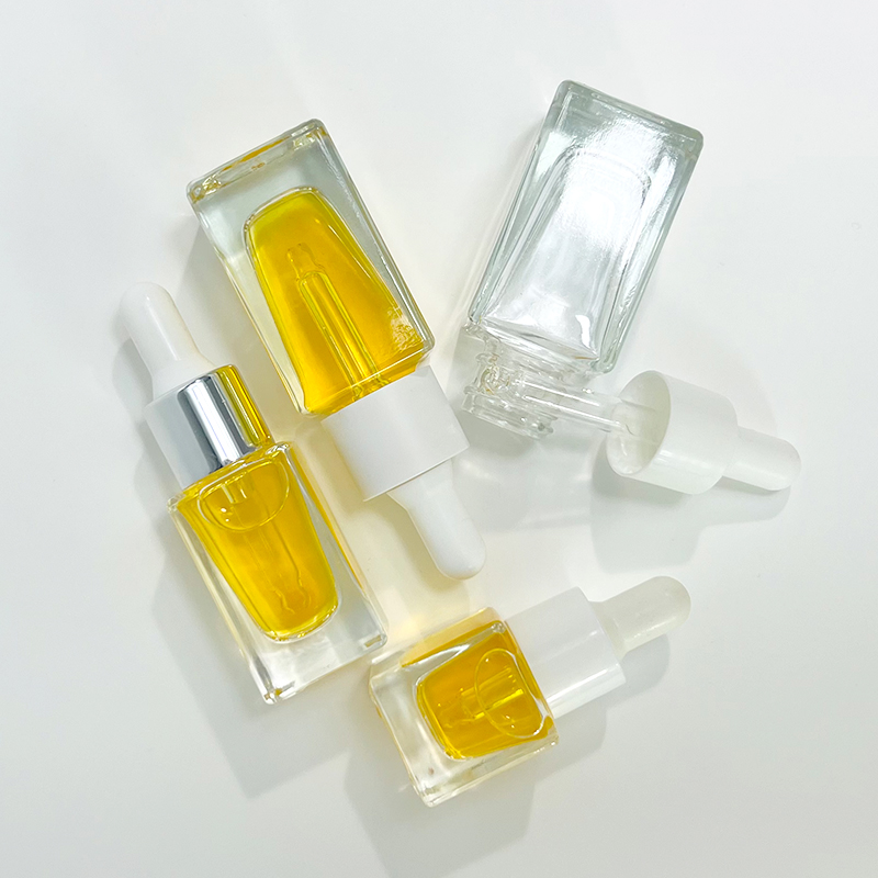 Transparent Gradient Custom Color 5ml 15ml 20ml Square Thick Bottom Essential Oil Serum Glass Dropper Bottle