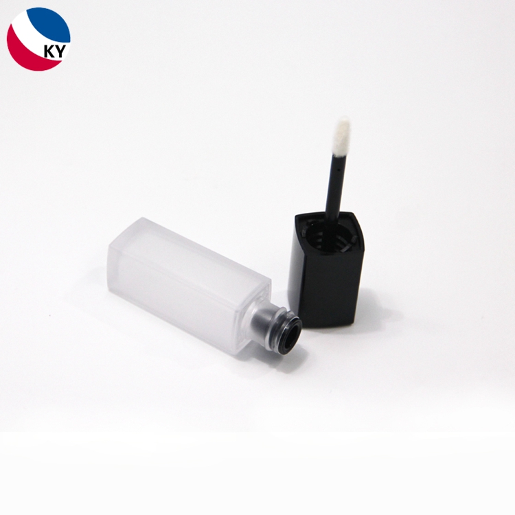Black Lid Lipgloss Tubes 6ml Lip Gloss Frosted Clear Glass Tube Square Shape Lip Blam Oil Container