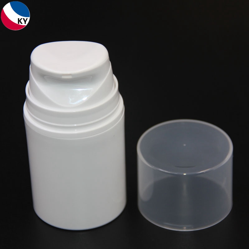Luxury Round Shape 50ml Cosmetic Packaging PP Plastic White Custom Color Cosmetic Airless Pump Bottle 