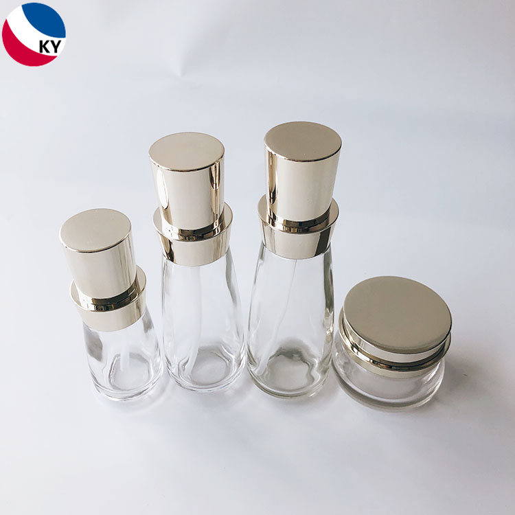 luxury 50g 50ml 100ml 120ml clear round skin care cream Glass jar lotion glass pump bottle cosmetic packaging sets