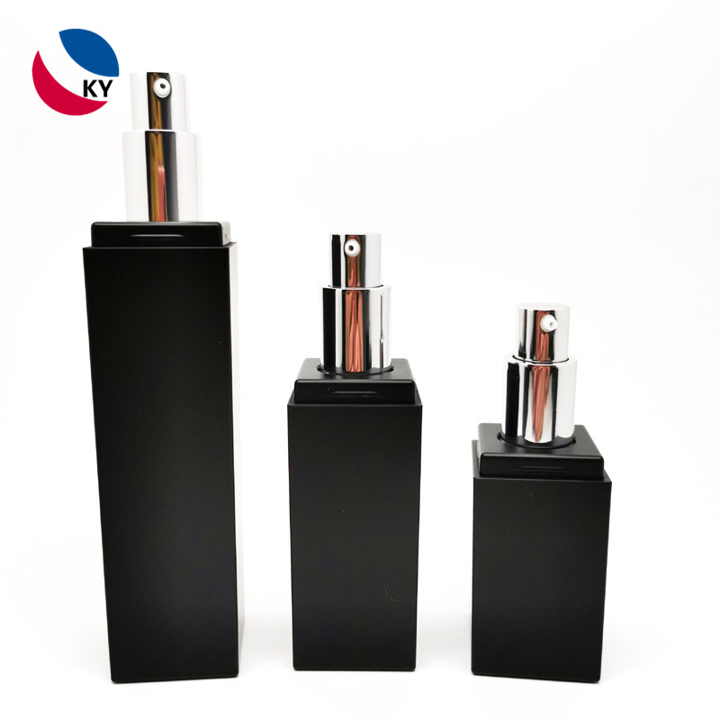 Luxury Matte Black Acrylic Serum Cosmetic Container Glass Square Cream Jar Lotion Plastic Pump Bottles