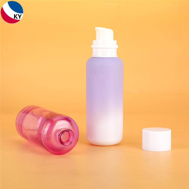 Luxury Cosmetic Round Shoulder Lotion Transparent Pink Matte Color 110ml Glass Pump Bottle with Pump Cap