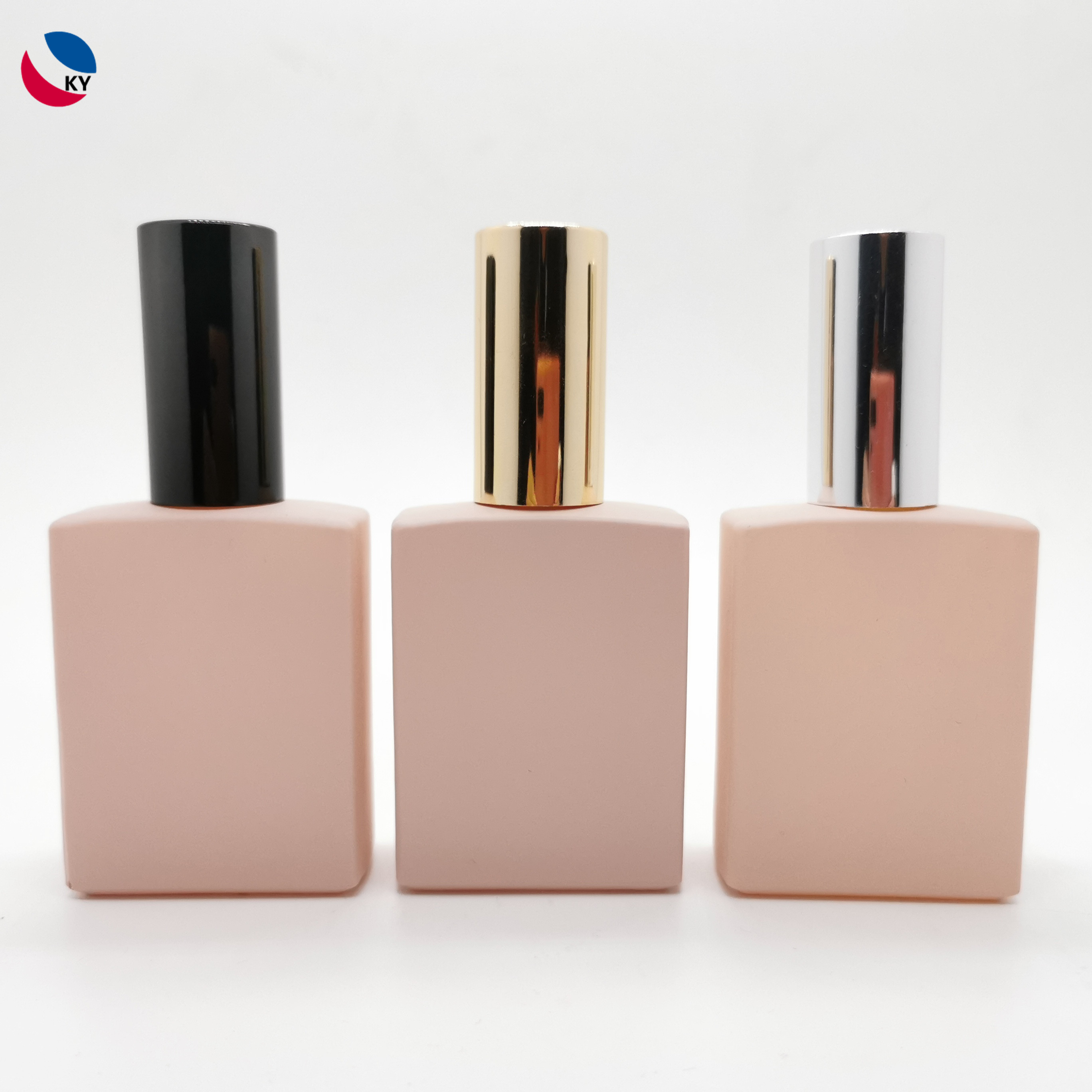 Frosted Matte Pink Perfume Bottles with Lid Selling Refillable Rectangular Empty 50ml Glass PUMP Sprayer Screen Printing Personal Care