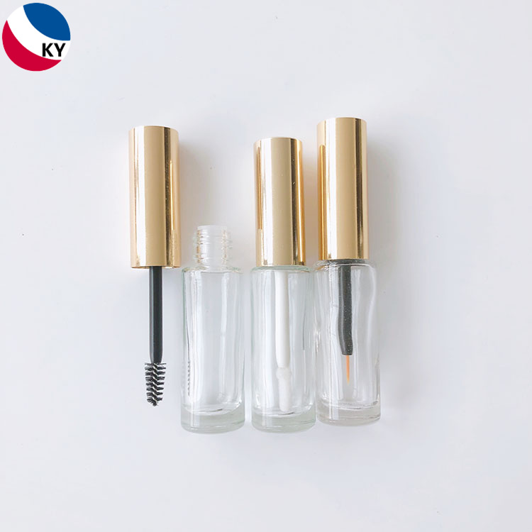 6ml 8ml Clear Round Cylinder Glass Bottle Cosmetic Lip Gloss Tube Container Eyeliner Mascara Tube Gold Lid Brush