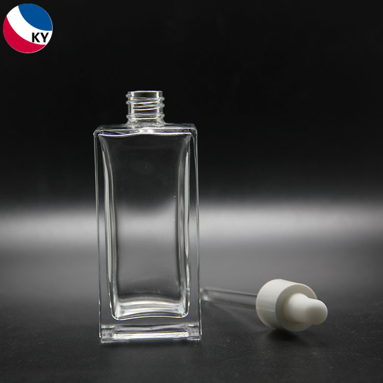 High Quality Square Clear Glass Dropper Bottles 100ml Square Glass Essential Oil Bottle with White Plastic Dropper