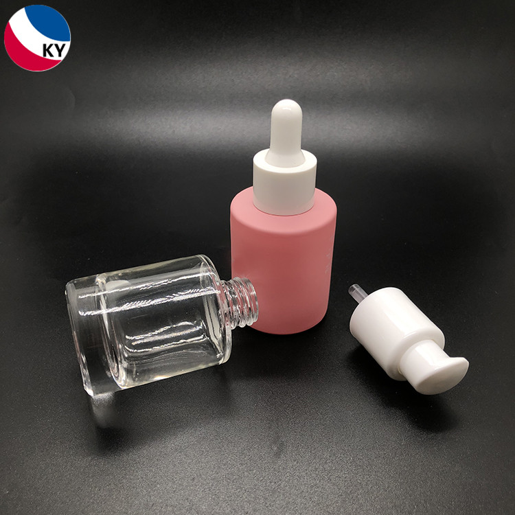 1oz 30ml Flat Shoulder Round Clear Pink Custom Color Glass Dropper Bottle for Essential Oil