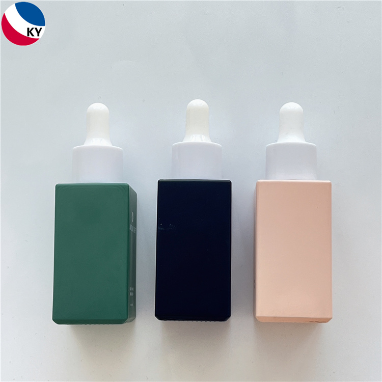 Luxury Cosmetic Square Matte Frosted Pink Yellow Green Blue Color 30ml 50ml Glass Pump Lotion Dropper Bottle