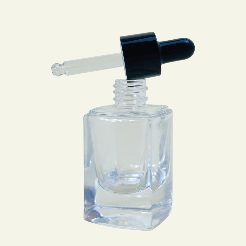 New Design 25ml Square Thick Bottom Glass Dropper Bottle Cosmetic Serum Transparent Push Dropper Essential Oil Glass Bottle