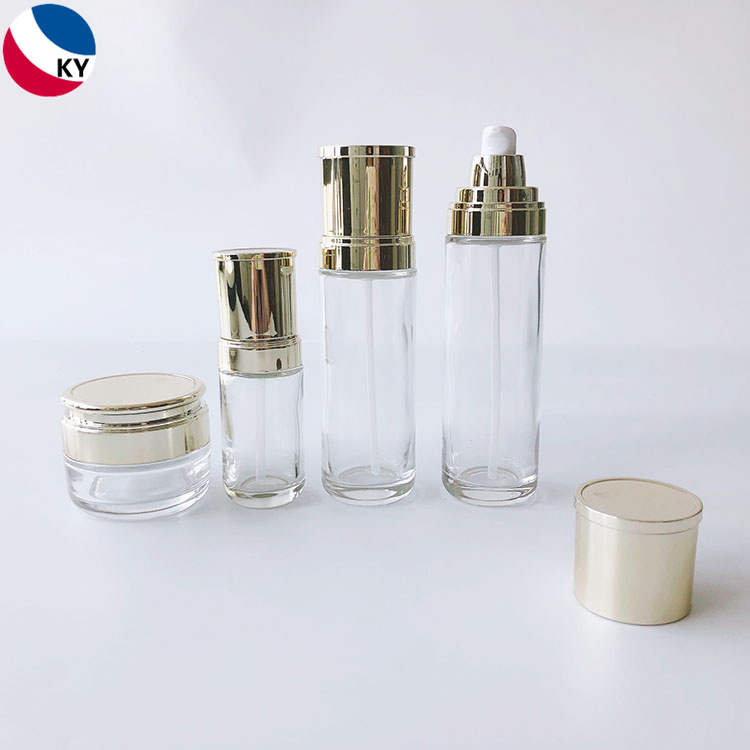 Luxury 50ml 100ml 120ml Glass Pump Bottle with Gold Plastic Pump Cap Skin Care Cream 50g Glass Jar Cosmetic Packaging Sets