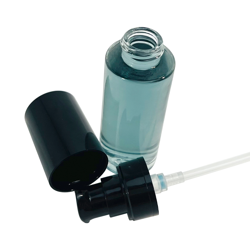 New Design 35ml Round Thick Bottom Glass Pump Bottle Cosmetic Serum Transparent Glass Foundation Bottle