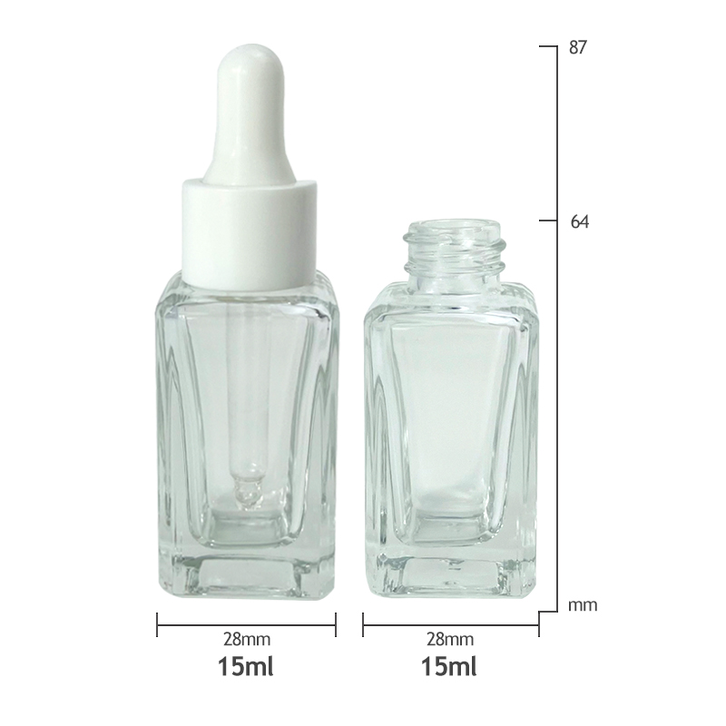 New design 15ml square Thick Bottom Glass Dropper Bottle Cosmetic Serum Transparent Essential Oil Glass Bottle
