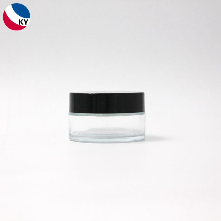 Transparent 50g 100g Cosmetic Face Cream Body Cream Thick Bottom Clear Glass Jar with Black Screw Cap