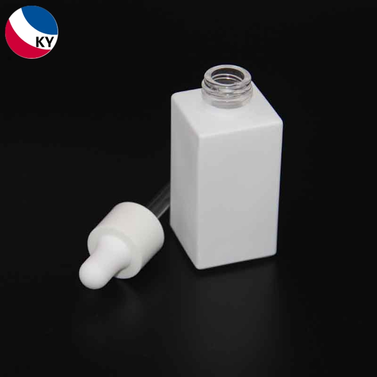 1oz 30ml Frosted Matte White Square Glass Bottle Cosmetic Packaging for Facial Oil