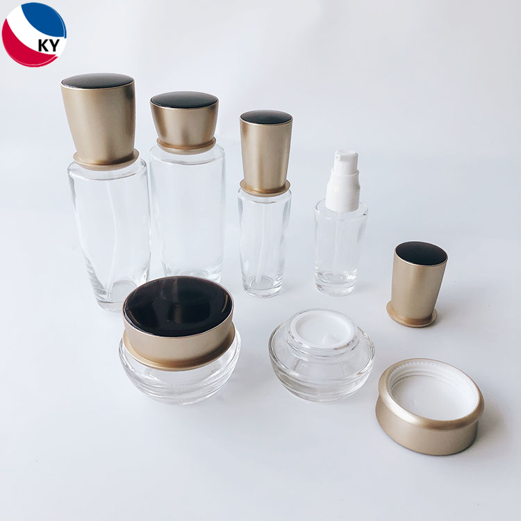 Luxury 30g 50g 30ml 50ml 100ml 120ml Clear Round Cream Glass Jar Lotion Glass Pump Bottle Toner Bottle Packaging Sets