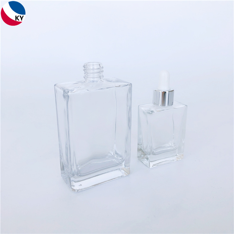 Transparent 30ml 100ml Empty Rectangle Glass Essential Oil Dropper Bottle Serum Bottle Skin Care Cosmetic Packaging